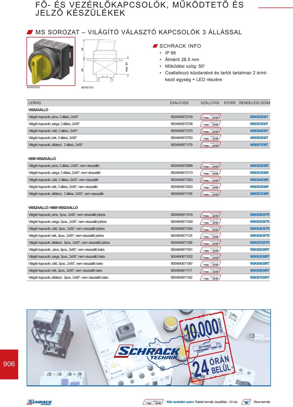 kapcsoló, sárga, 3 állású, 2x50 9004840672756 MSKB3030T Világító kapcsoló, zöld, 3 állású, 2x50 9004840671070 MSKB4030T Világító kapcsoló, kék, 3 állású, 2x50 9004840672763 MSKB5030T Világító