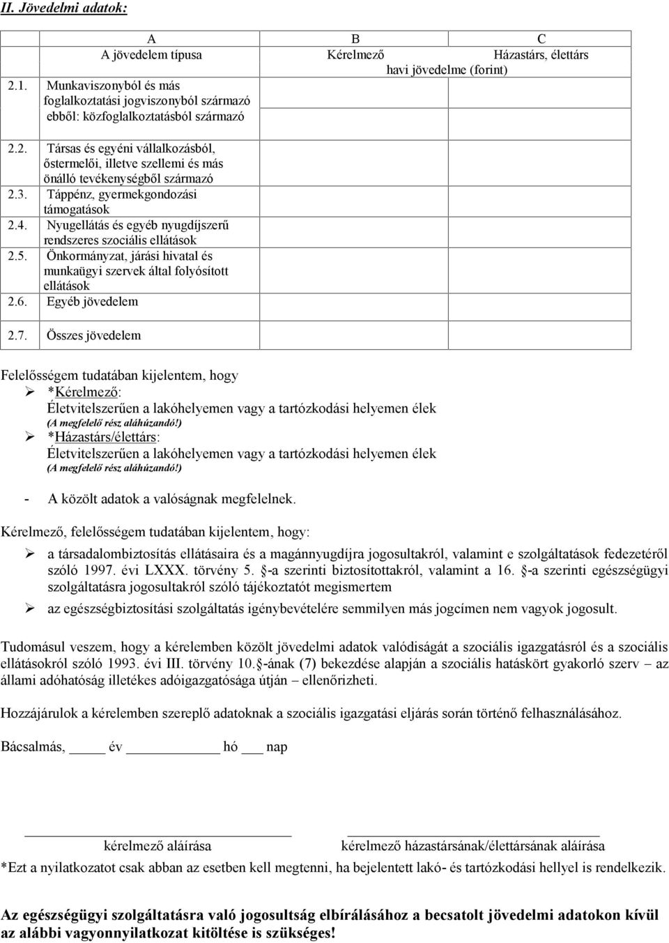 2. Társas és egyéni vállalkozásból, őstermelői, illetve szellemi és más önálló tevékenységből származó 2.3. Táppénz, gyermekgondozási támogatások 2.4.