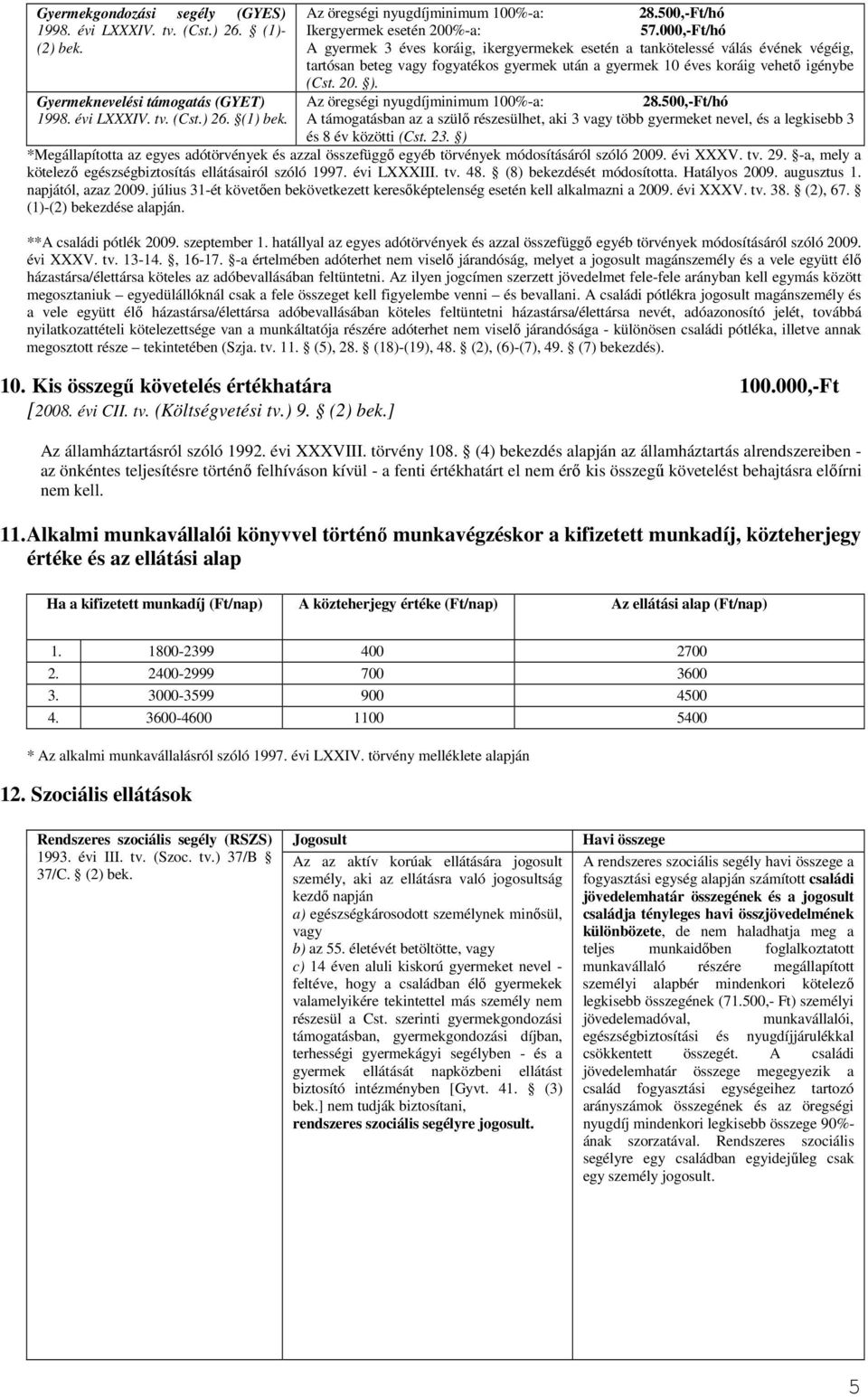 000,-Ft/hó A gyermek 3 éves koráig, ikergyermekek esetén a tankötelessé válás évének végéig, tartósan beteg vagy fogyatékos gyermek után a gyermek 10 éves koráig vehetı igénybe (Cst. 20. ).