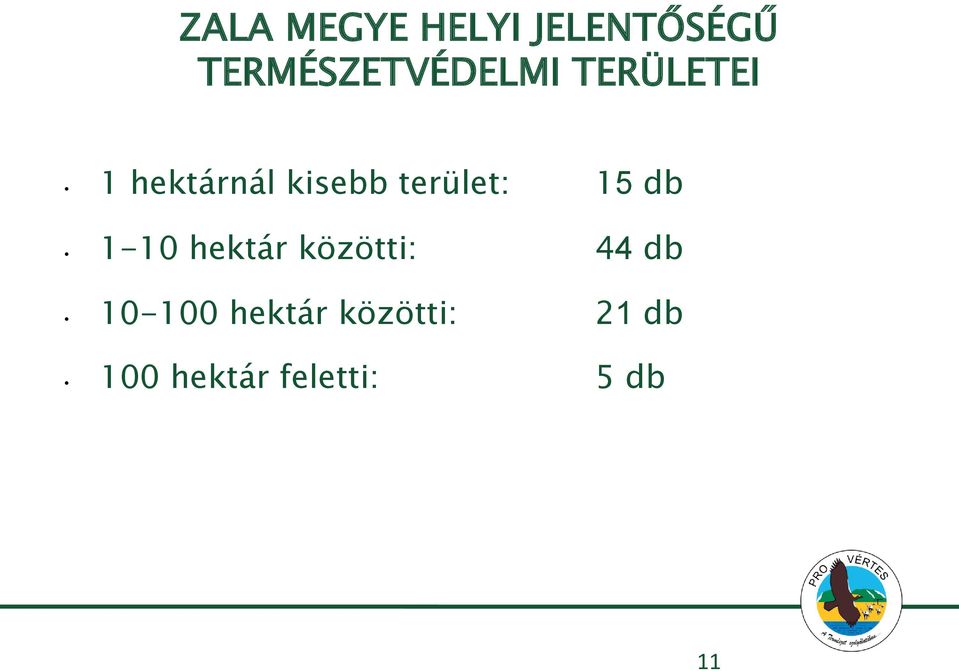 kisebb terület: 15 db 1-10 hektár közötti: