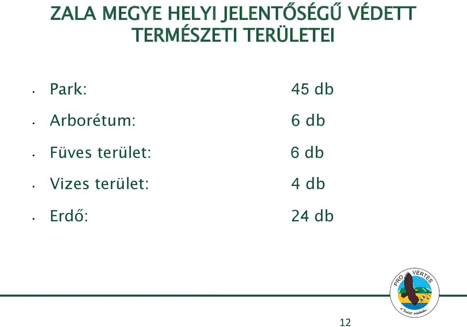 45 db Arborétum: 6 db Füves