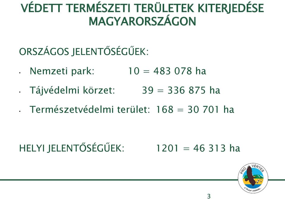 Tájvédelmi körzet: 39 = 336 875 ha Természetvédelmi