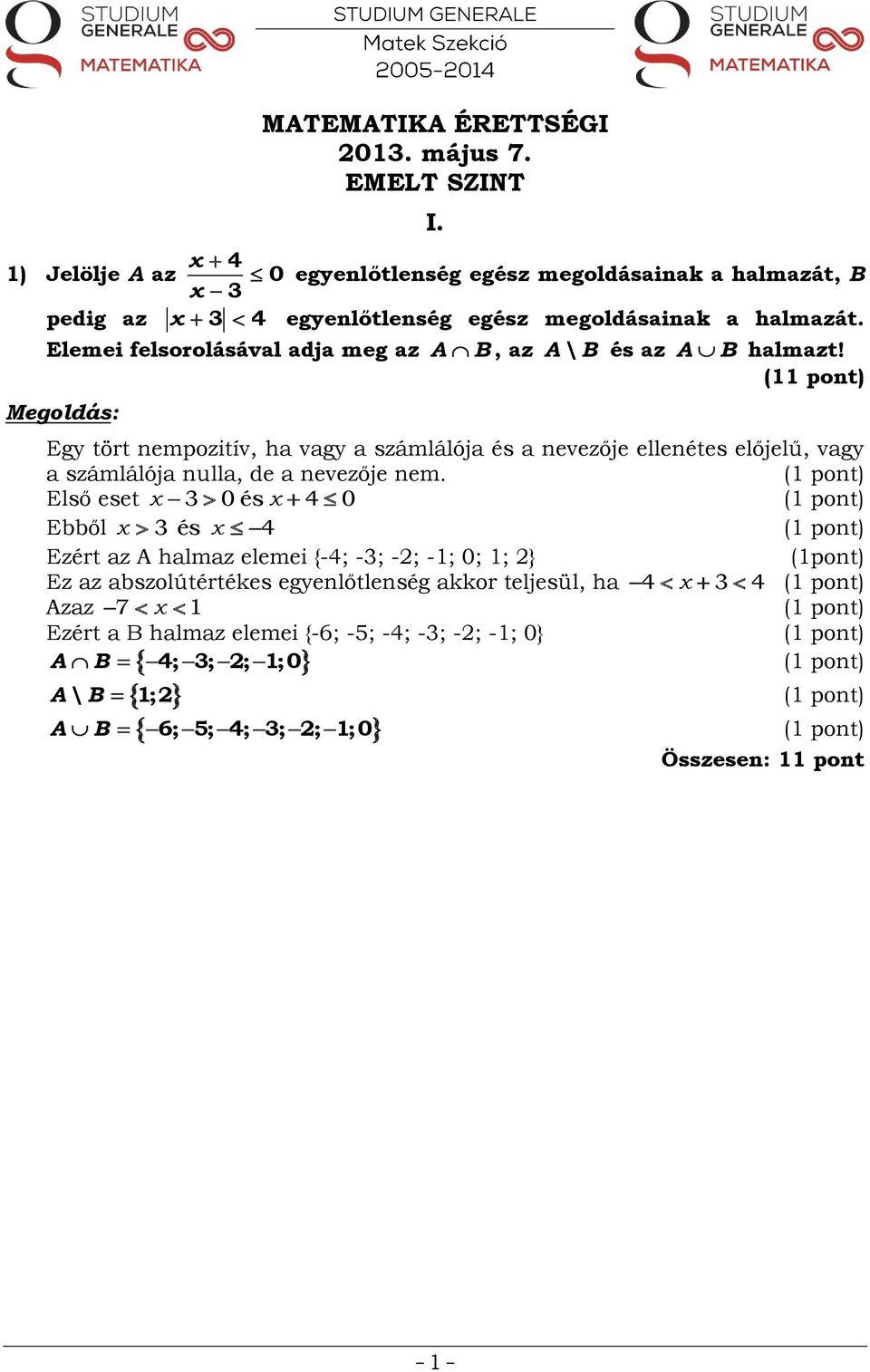 MATEMATIKA ÉRETTSÉGI május 7. EMELT SZINT - PDF Ingyenes letöltés