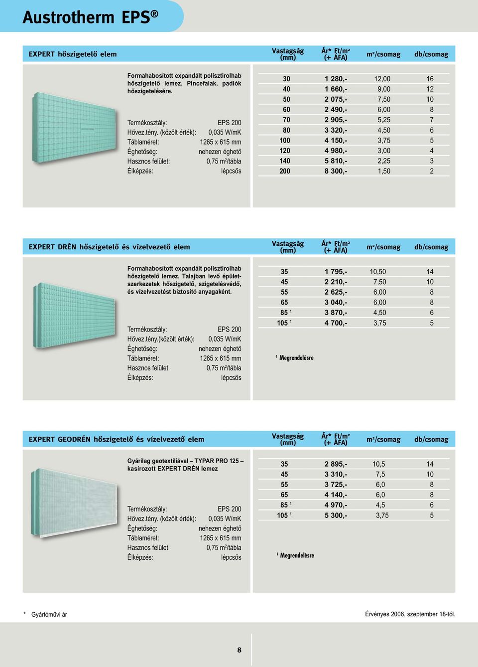 4,50 6 100 4 150,- 3,75 5 120 4 980,- 3,00 4 140 5 810,- 2,25 3 200 8 300,- 1,50 2 EXPERT Drén hôszigetelô és vízelvezetô elem Formahabosított expandált polisztirolhab hôszigetelô lemez.