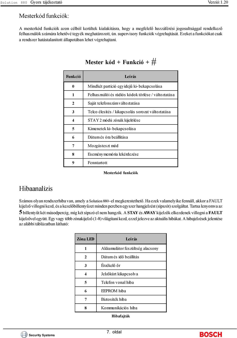 supervisory funkciók végrehajtását. Ezeket a funkciókat csak a rendszer hatástalanított állapotában lehet végrehajtani.