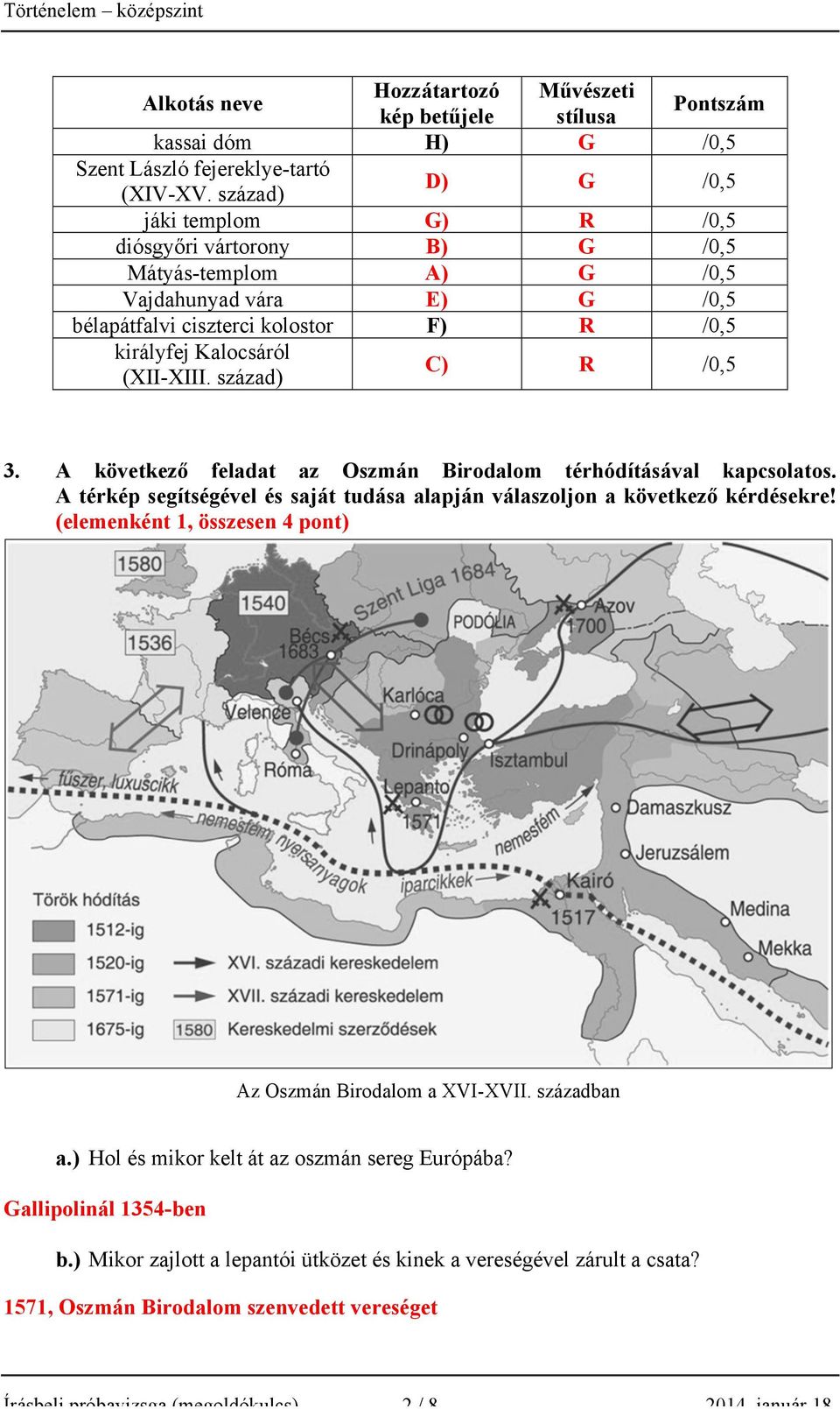 század) C) R /0,5 3. A következő feladat az Oszmán Birodalom térhódításával kapcsolatos. A térkép segítségével és saját tudása alapján válaszoljon a következő kérdésekre!