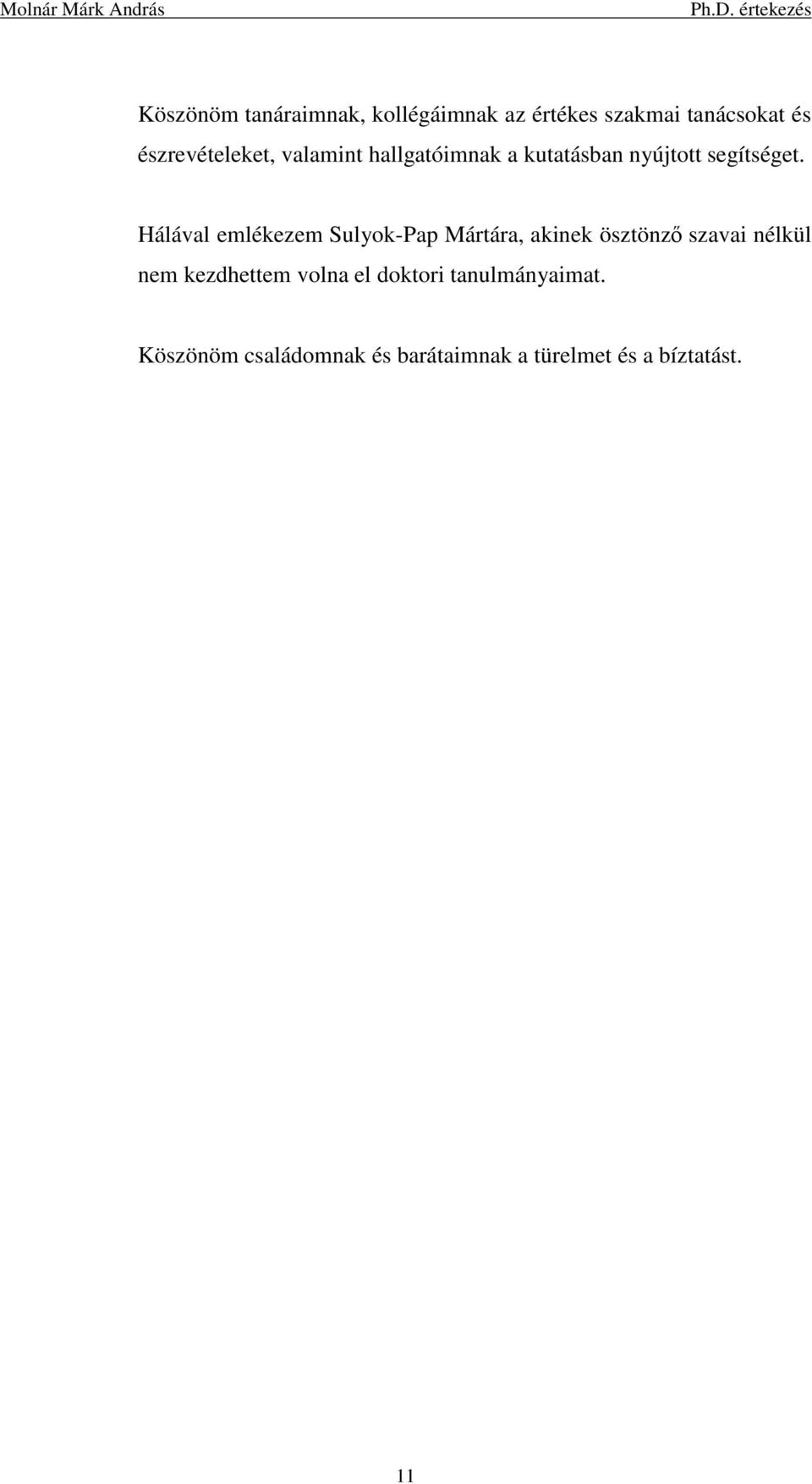 Hálával emlékezem Sulyok-Pap Mártára, akinek ösztönző szavai nélkül nem