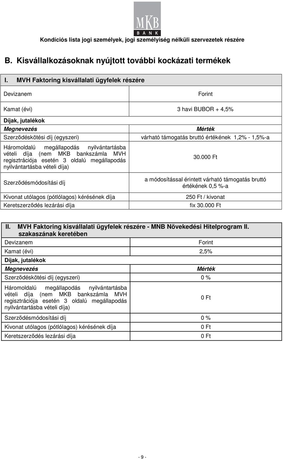 oldalú megállapodás nyilvántartásba vételi a) Kivonat utólagos (pótlólagos) kérésének a Keretszerződés lezárási a várható támogatás bruttó értékének 1,2% - 1,5%-a 30.