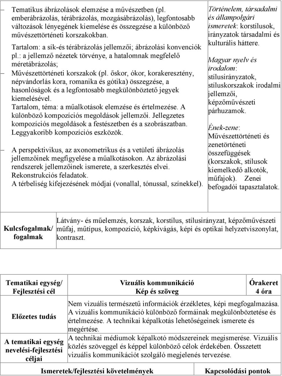 őskor, ókor, korakeresztény, népvándorlás kora, romanika és gótika) összegzése, a hasonlóságok és a legfontosabb megkülönböztető jegyek kiemelésével.