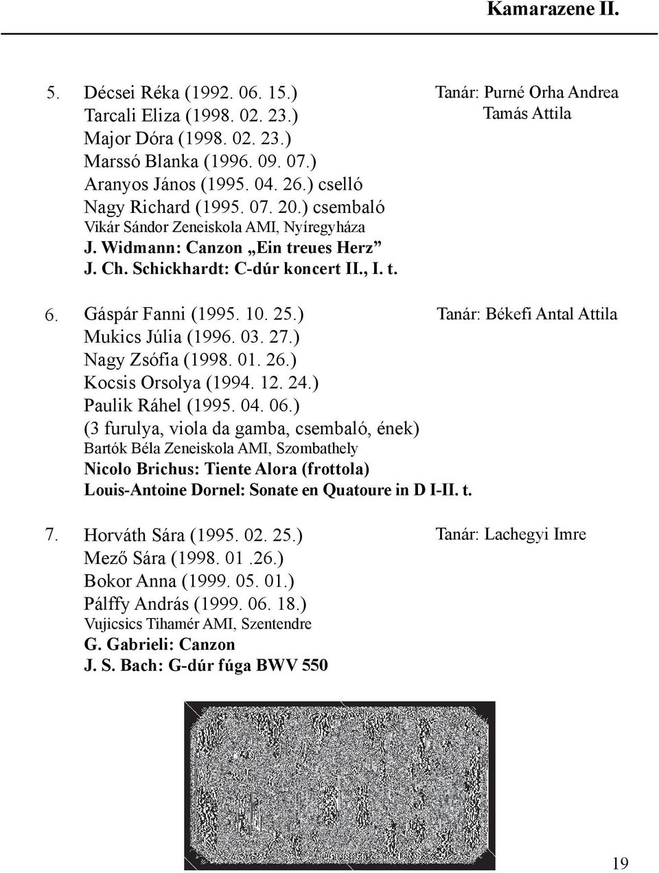 ) Tanár: Békefi Antal Attila Mukics Júlia (1996. 03. 27.) Nagy Zsófia (1998. 01. 26.) Kocsis Orsolya (1994. 12. 24.) Paulik Ráhel (1995. 04. 06.