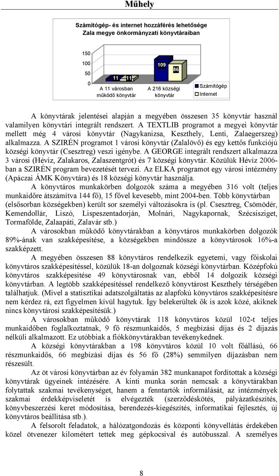 A TEXTLIB programot a megyei könyvtár mellett még 4 városi könyvtár (Nagykanizsa, Keszthely, Lenti, Zalaegerszeg) alkalmazza.