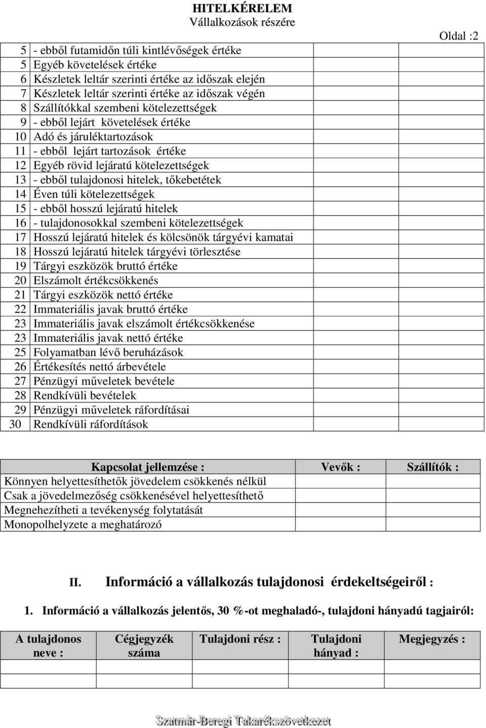 tőkebetétek 14 Éven túli kötelezettségek 15 - ebből hosszú lejáratú hitelek 16 - tulajdonosokkal szembeni kötelezettségek 17 Hosszú lejáratú hitelek és kölcsönök tárgyévi kamatai 18 Hosszú lejáratú