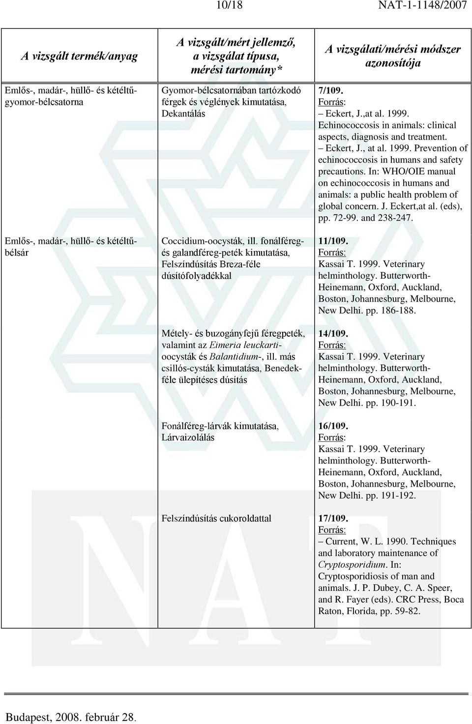 más csillós-cysták Benedekféle ülepítéses dúsítás Fonálféreg-lárvák Lárvaizolálás 7/109. Eckert, J.,at al. 1999. Echinococcosis in animals: clinical aspects, diagnosis and treatment. Eckert, J., at al.