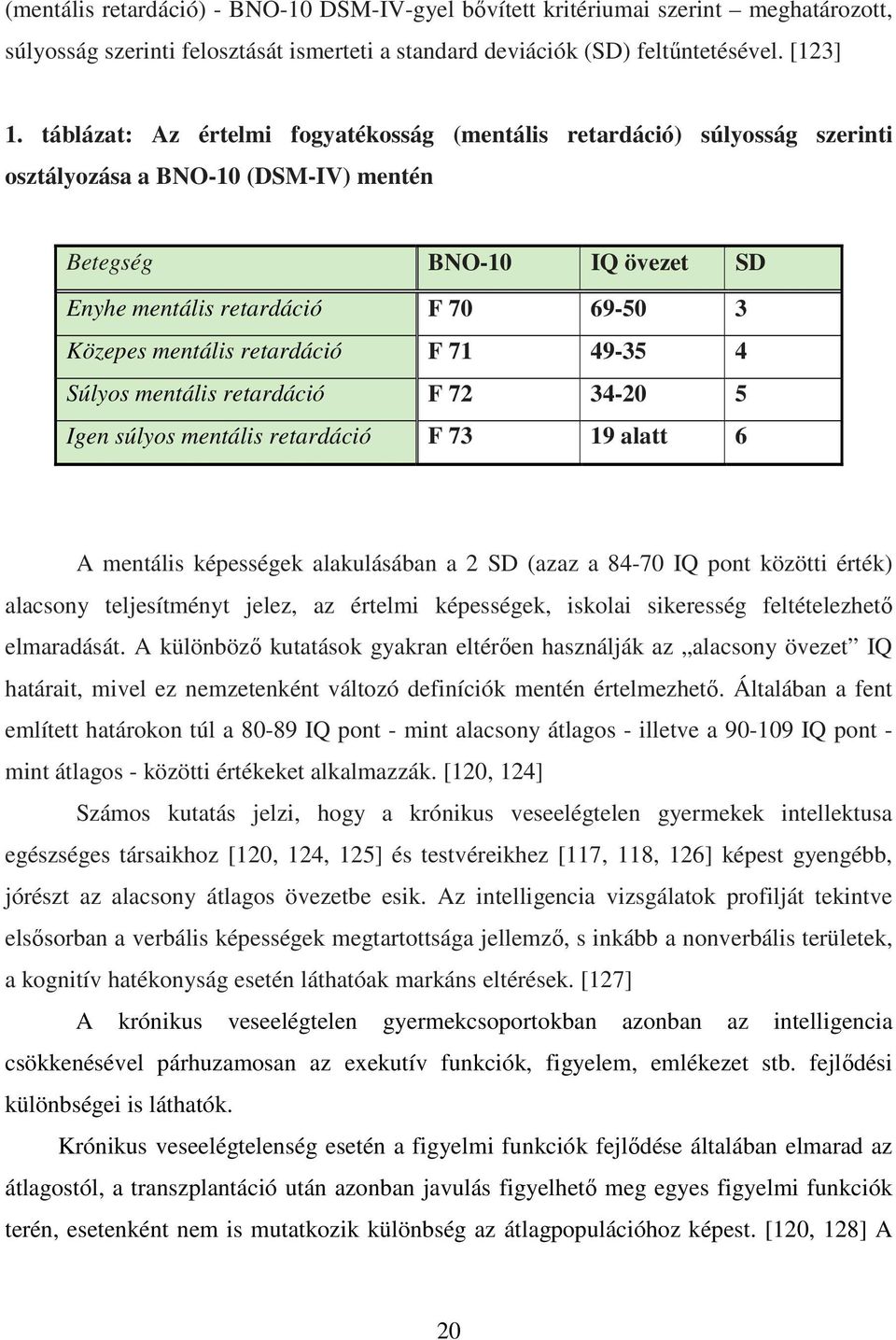 retardáció F 71 49-35 4 Súlyos mentális retardáció F 72 34-20 5 Igen súlyos mentális retardáció F 73 19 alatt 6 A mentális képességek alakulásában a 2 SD (azaz a 84-70 IQ pont közötti érték) alacsony