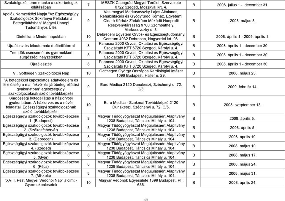 Gottsegen Szakdolgozói Nap "A betegekkel kapcsolatos adatvédelem és felelősség a mai fekvő- és járóbeteg ellátási gyakorlatban" egészségügyi szakdolgozóknak szóló továbbképzés Sürgősségi betegellátás