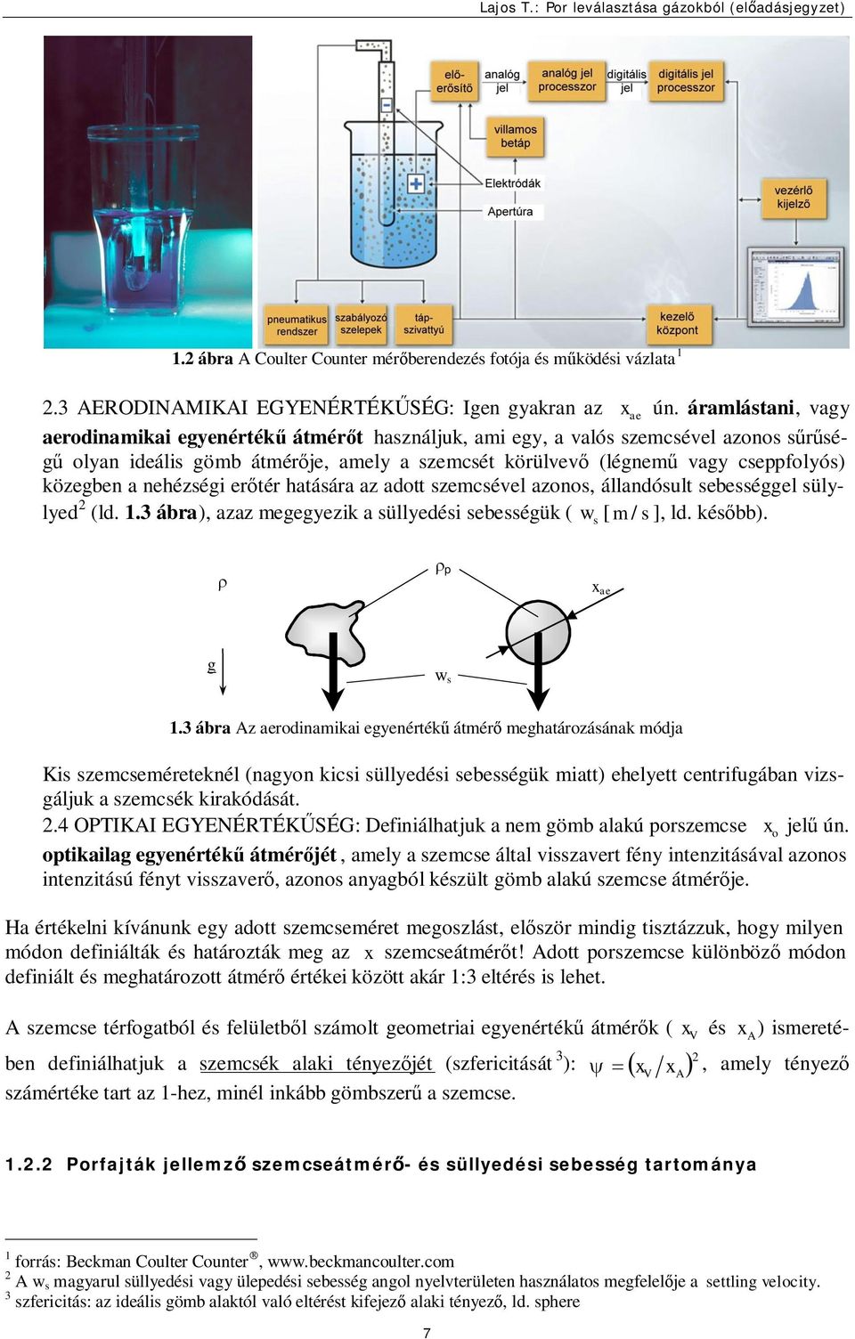 nehézségi erőtér hatására az adott szemcsével azonos, állandósult sebességgel sülylyed (ld. 1. ábra), azaz megegyezik a süllyedési sebességük ( w [ m / s ], ld. később). s r r x ae g w s 1.