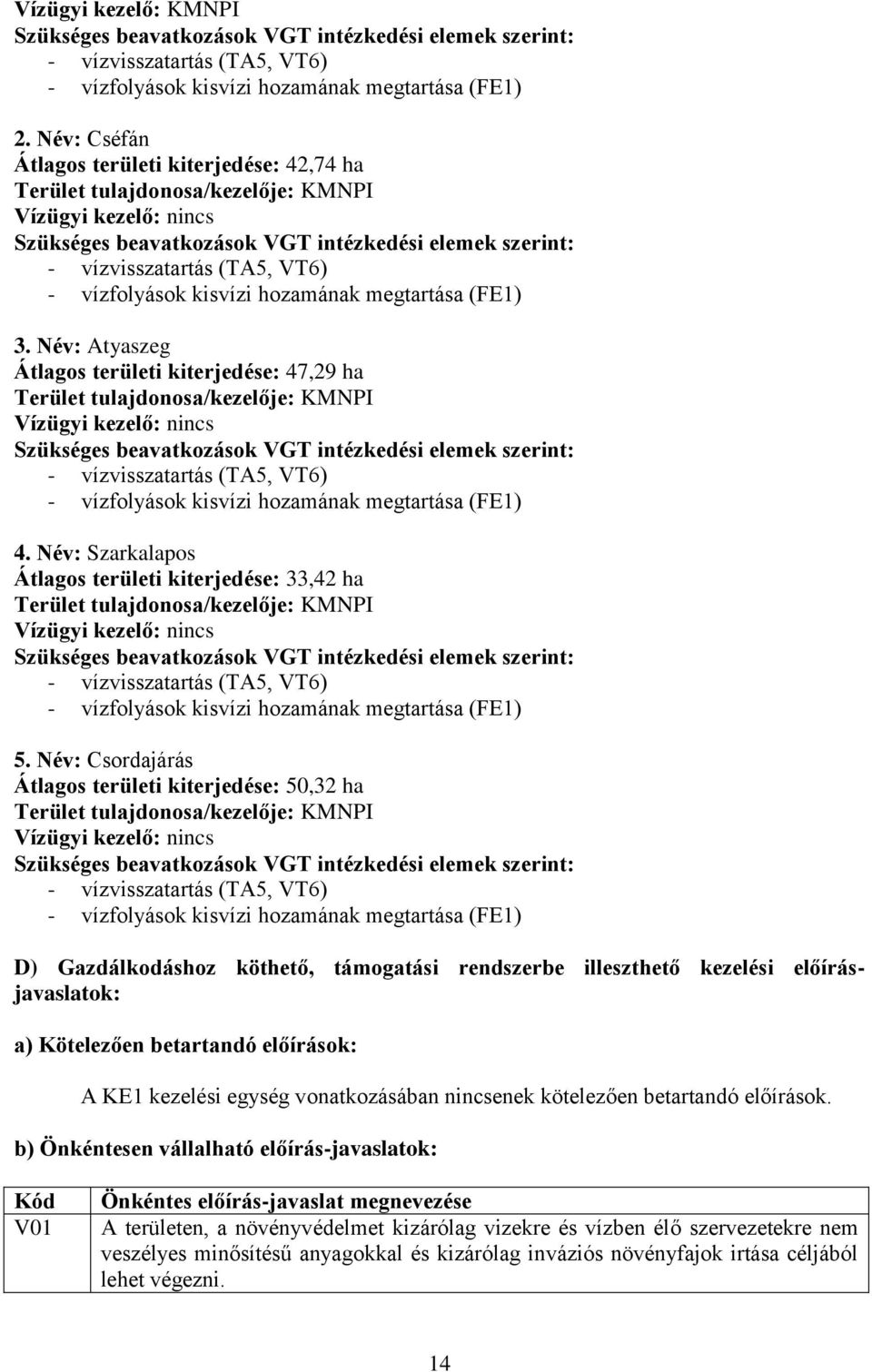 vízfolyások kisvízi hozamának megtartása (FE1) 3.