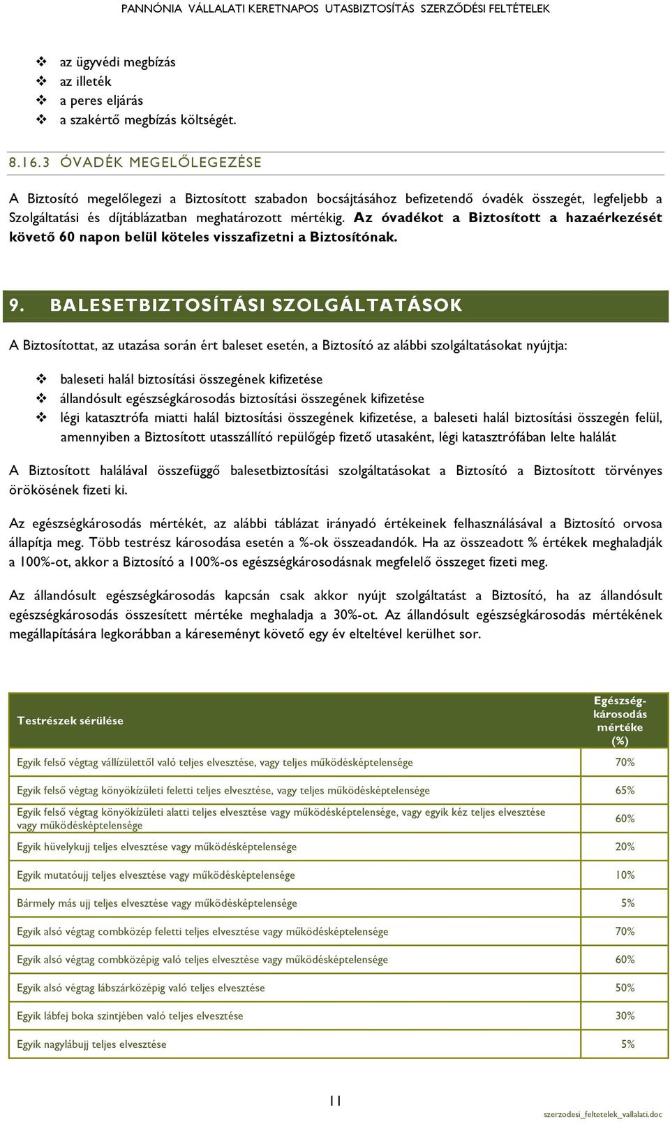 Az óvadékot a Biztosított a hazaérkezését követő 60 napon belül köteles visszafizetni a Biztosítónak. 9.