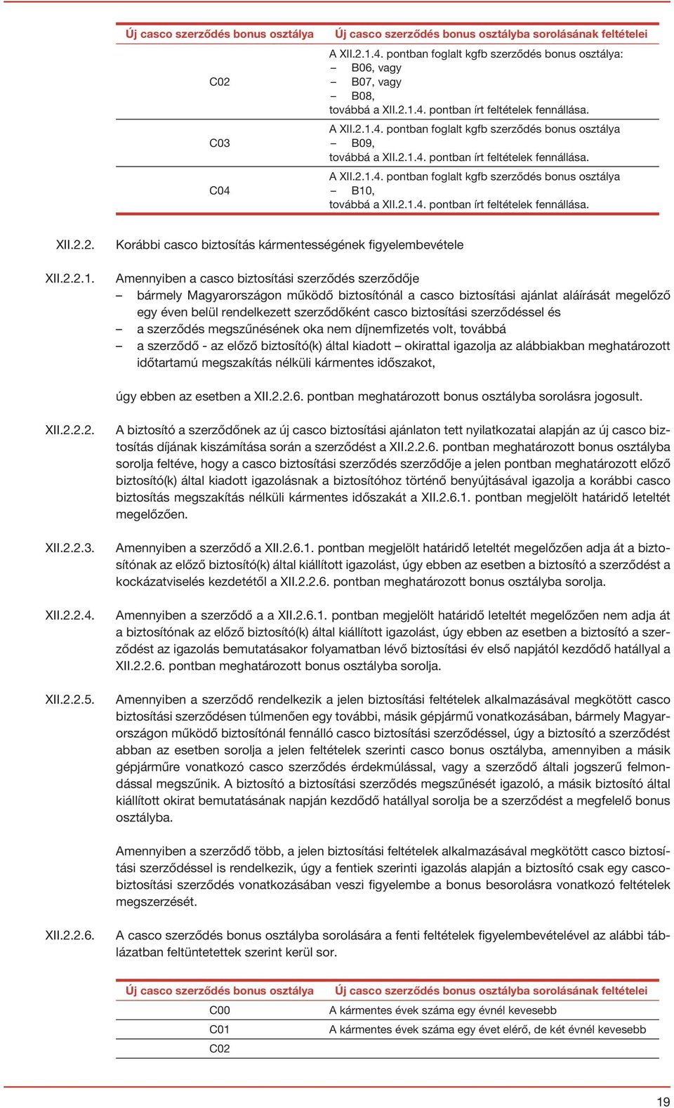 2.1.4. pontban írt feltételek fennállása. XII.2.2. XII.2.2.1. Korábbi casco biztosítás kármentességének figyelembevétele Amennyiben a casco biztosítási szerződés szerződője bármely Magyarországon