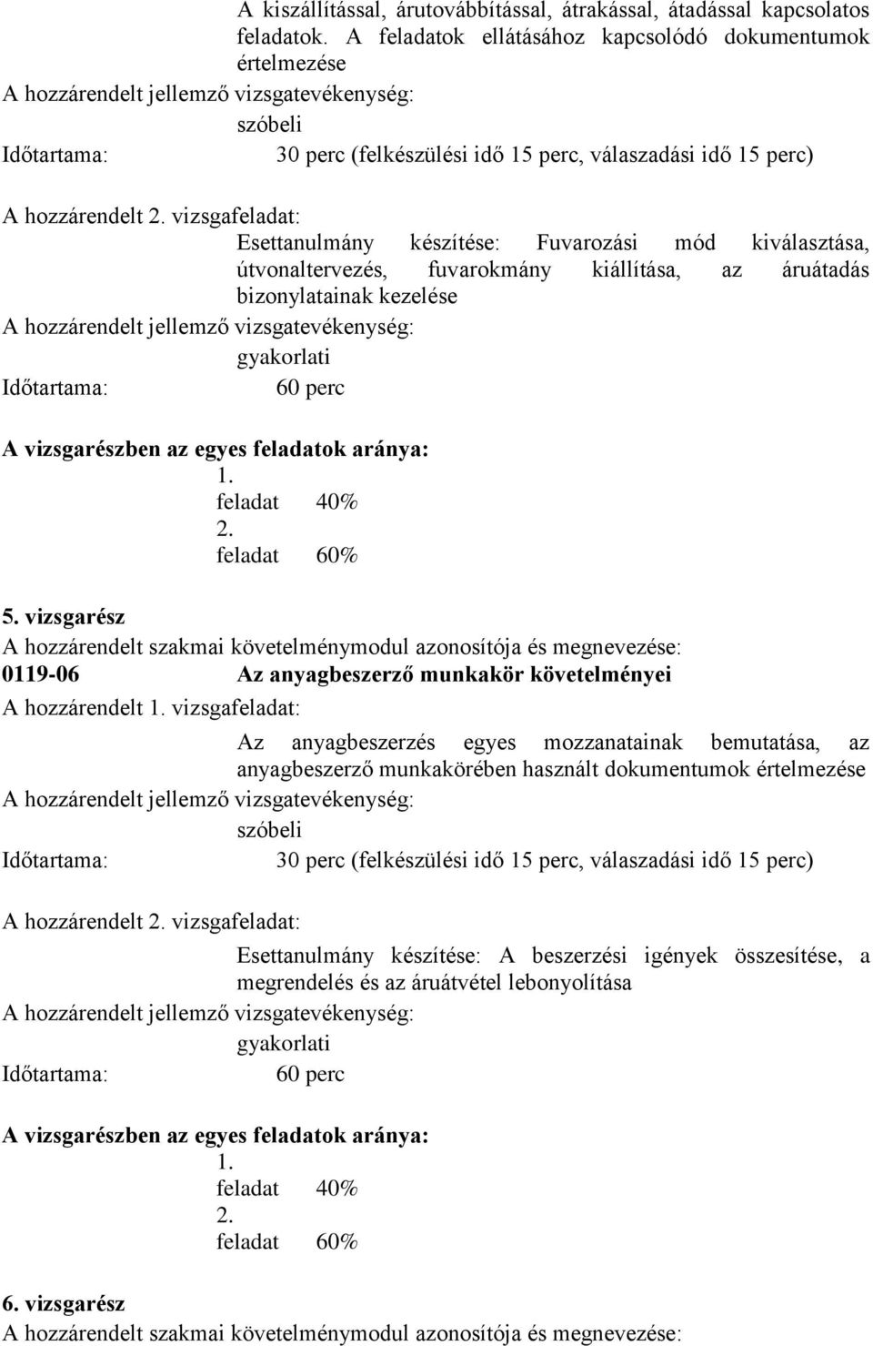 vizsgafeladat: Esettanulmány készítése: Fuvarozási mód kiválasztása, útvonaltervezés, fuvarokmány kiállítása, az áruátadás bizonylatainak kezelése A hozzárendelt jellemző vizsgatevékenység: