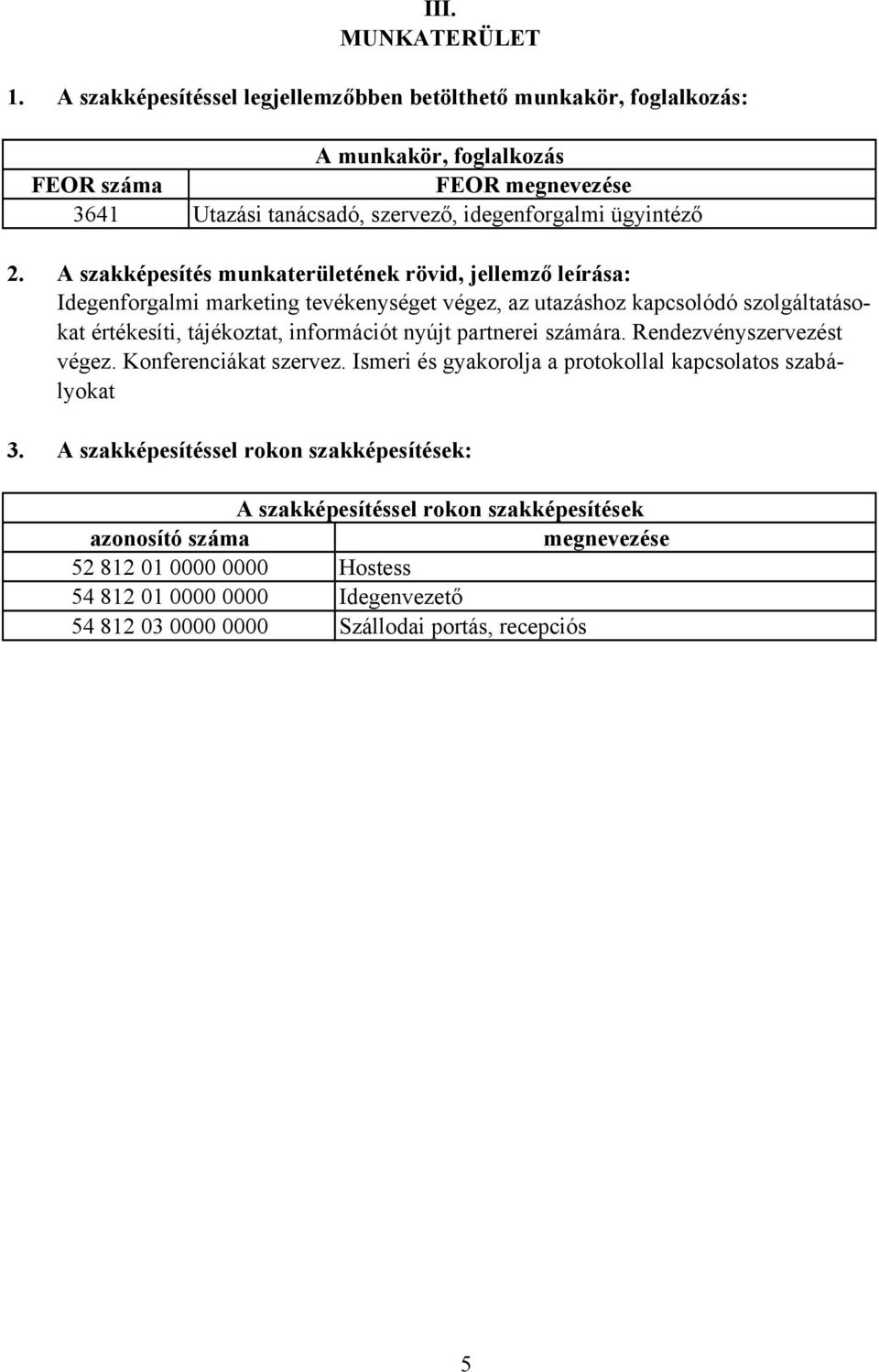 41 munkakör, foglalkozás FEOR megnevezése Utazási tanácsadó, szervező, idegenforgalmi ügyintéző 2. 3.