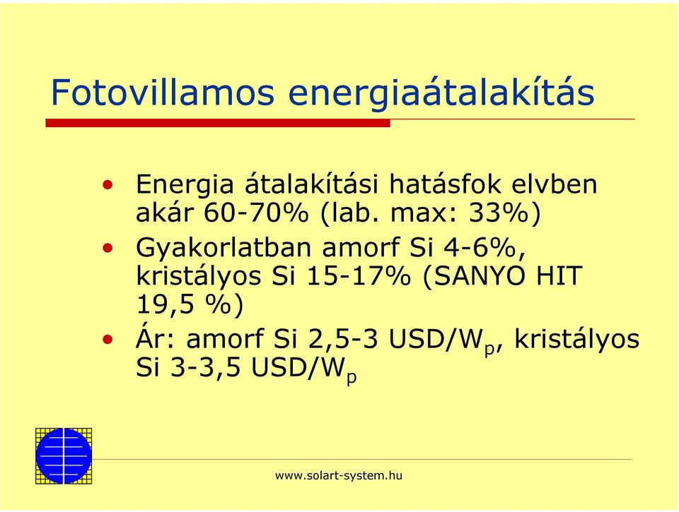 max: 33%) Gyakorlatban amorf Si 4-6%, kristályos Si