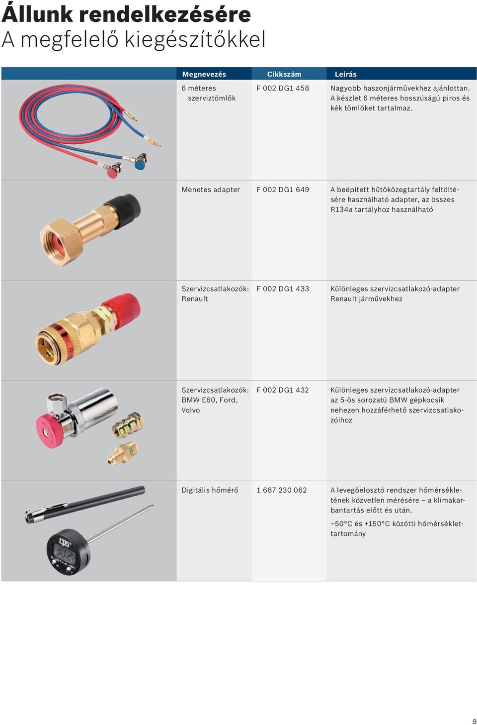 Menetes adapter F 002 DG1 649 A beépített hűtőközegtartály feltöltésére használható adapter, az összes R134a tartályhoz használható Szervizcsatlakozók: Renault F 002 DG1 433 Különleges