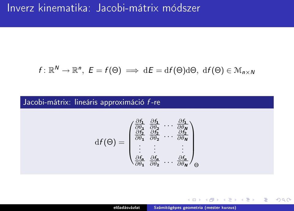 lineáris approximáció f -re df (Θ) = f 1 f 1 θ 1 f 2 f 2