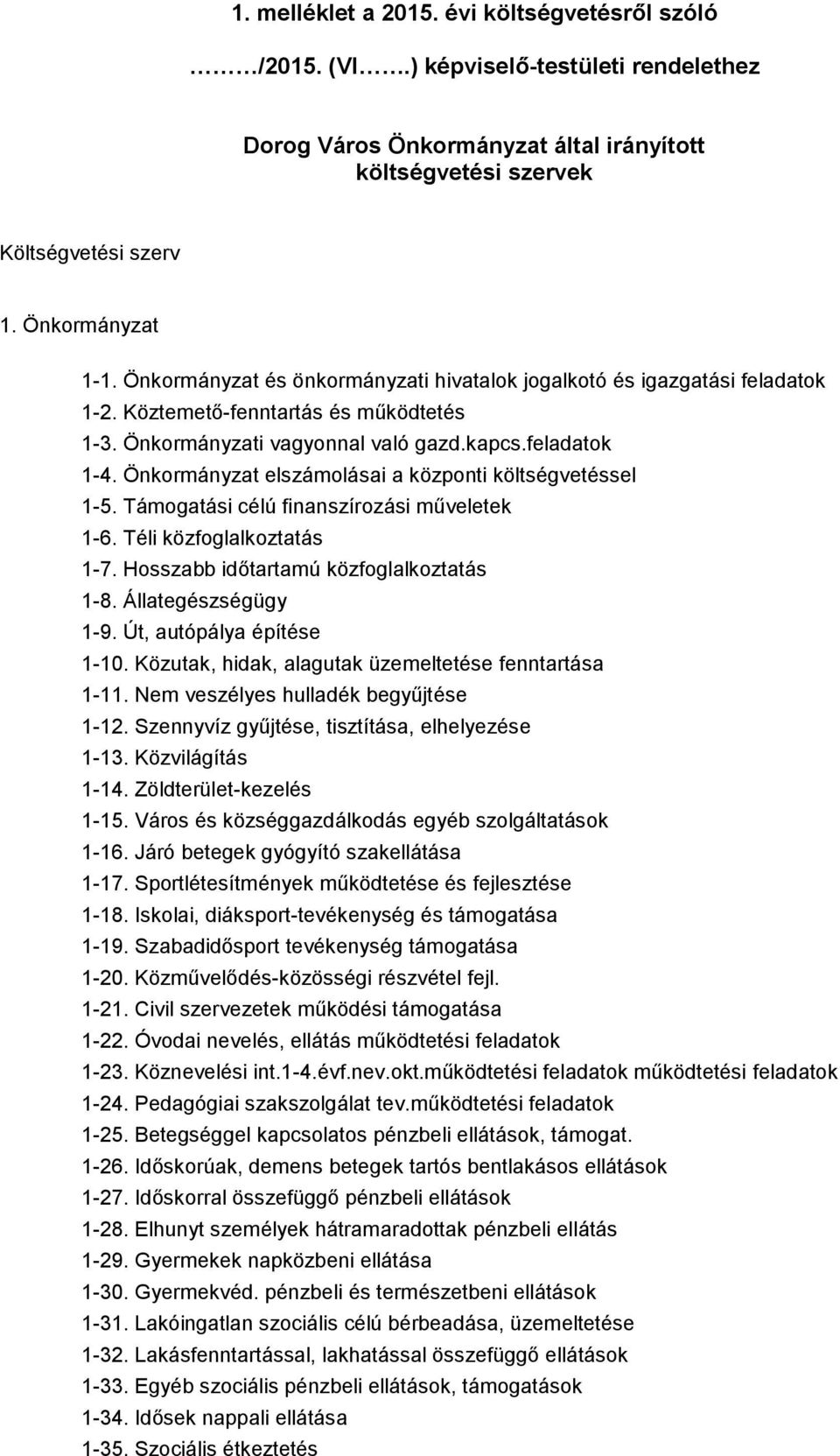 Önkormányzat elszámolásai a központi költségvetéssel 1-5. Támogatási célú finanszírozási műveletek 1-6. Téli közfoglalkoztatás 1-7. Hosszabb időtartamú közfoglalkoztatás 1-8. Állategészségügy 1-9.