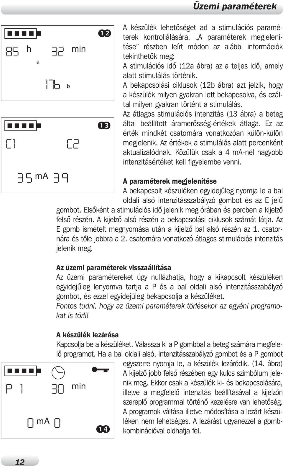 ezáltal milyen gyakran történt a stimulálás Az átlagos stimulációs intenzitás (13 ábra) a beteg által beállított áramerôsség-értékek átlaga Ez az érték mindkét csatornára vonatkozóan külön-külön