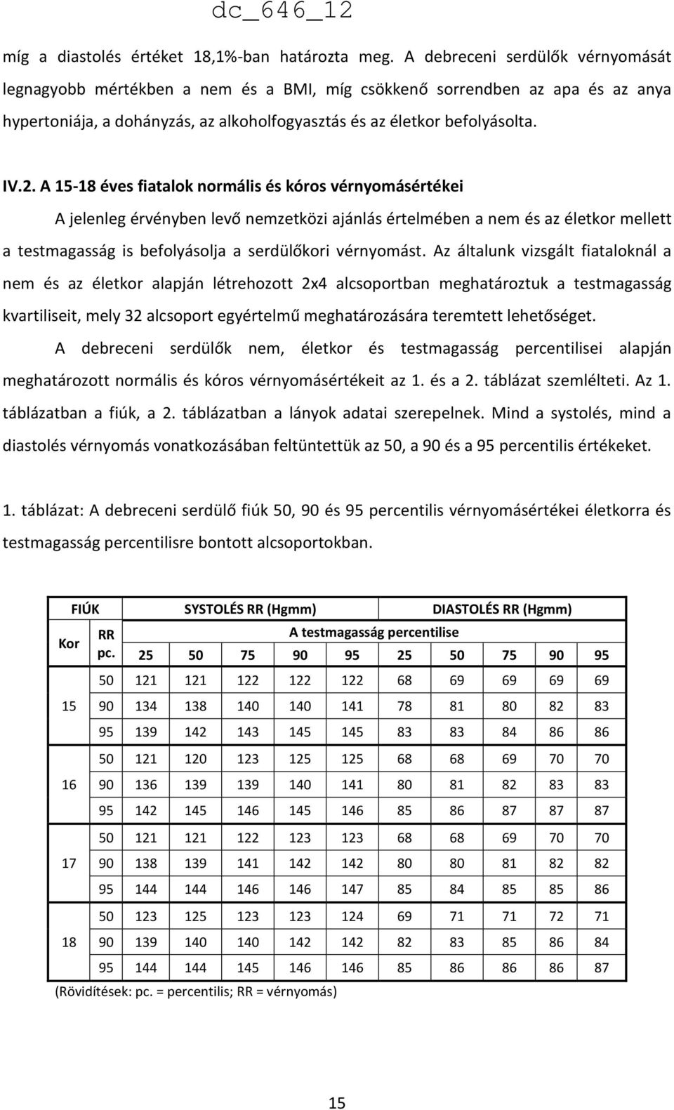 A 15-18 éves fiatalok normális és kóros vérnyomásértékei A jelenleg érvényben levő nemzetközi ajánlás értelmében a nem és az életkor mellett a testmagasság is befolyásolja a serdülőkori vérnyomást.