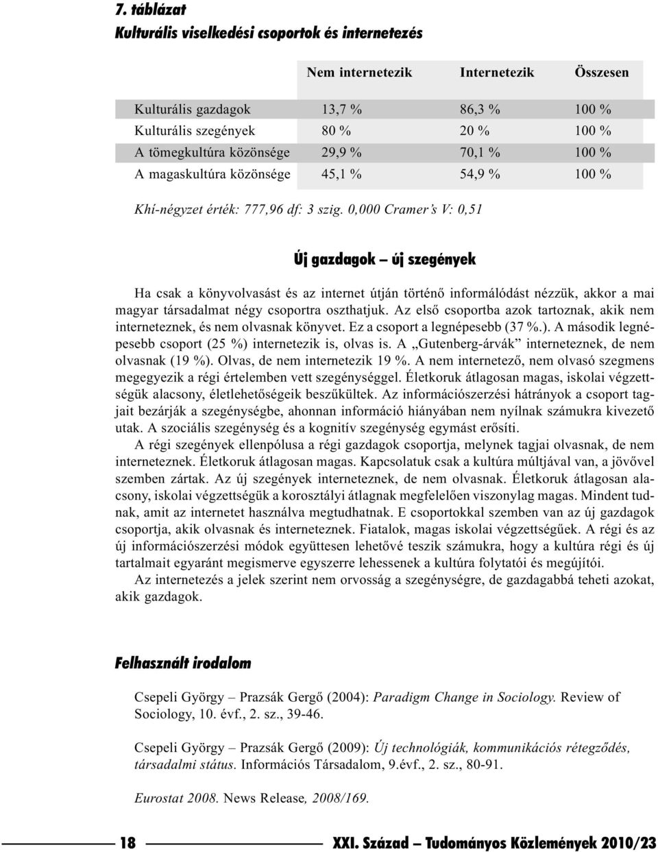 0,000 Cramer s V: 0,51 Új gazdagok új szegények Ha csak a könyvolvasást és az internet útján történõ informálódást nézzük, akkor a mai magyar társadalmat négy csoportra oszthatjuk.