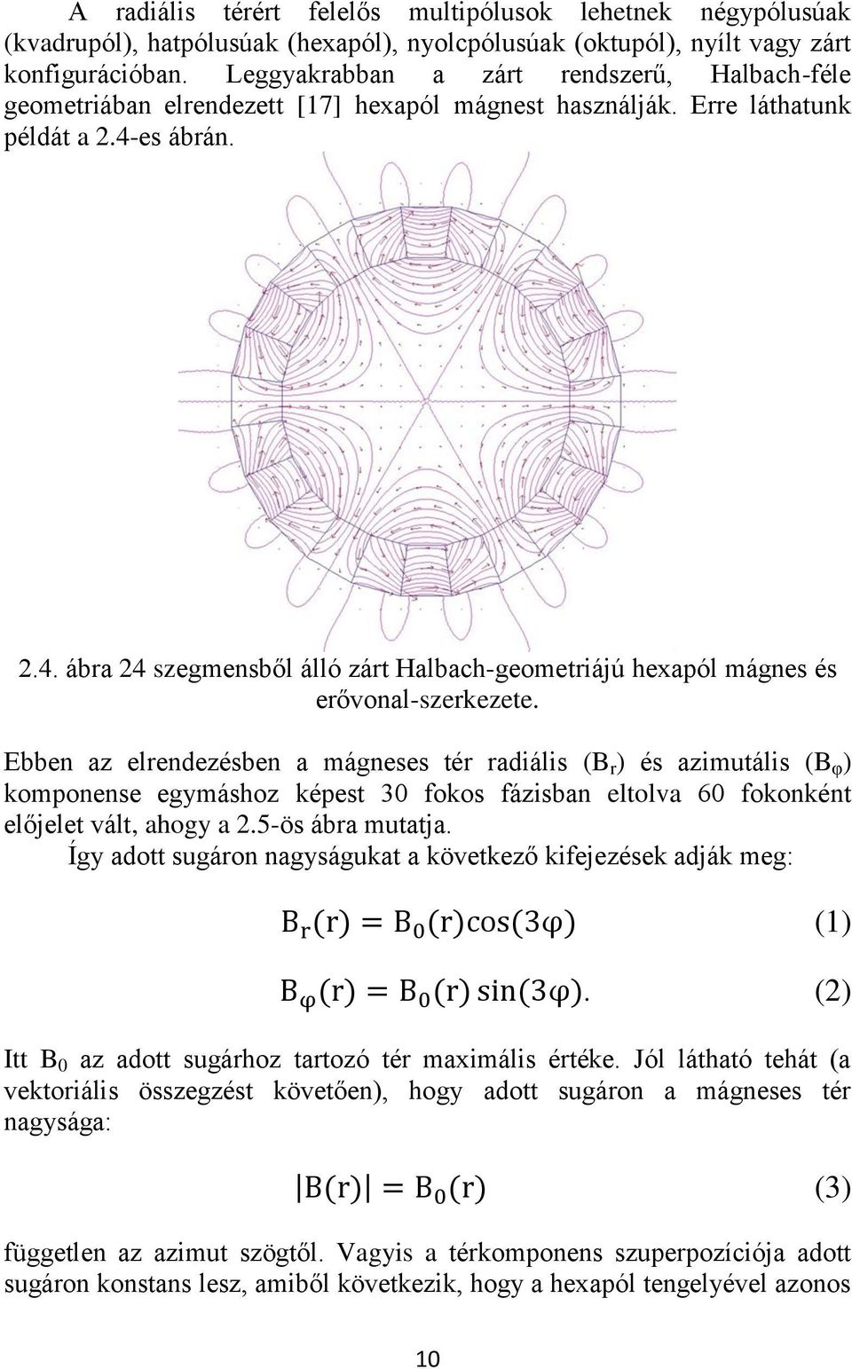 es ábrán. 2.4. ábra 24 szegmensből álló zárt Halbach-geometriájú hexapól mágnes és erővonal-szerkezete.