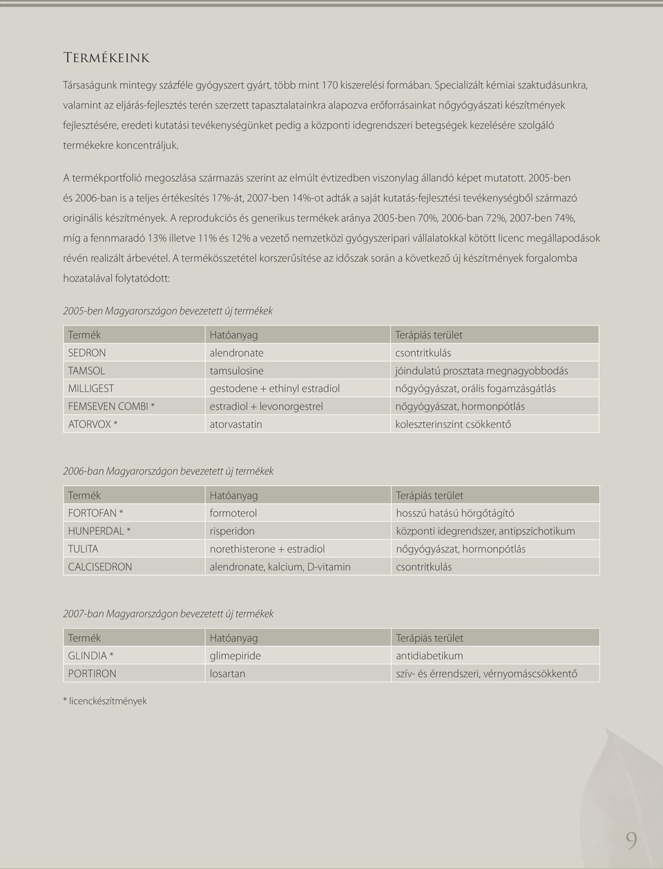 tevékenységünket pedig a központi idegrendszeri betegségek kezelésére szolgáló termékekre koncentráljuk.