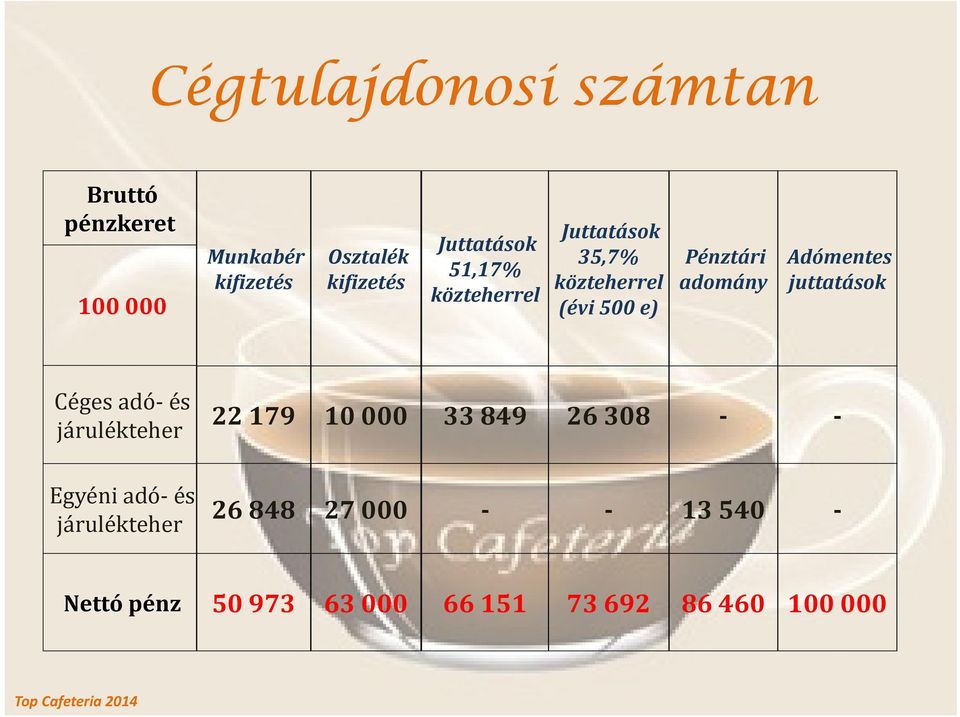 Adómentes juttatások Céges adó-és járulékteher 22 179 10 000 33 849 26 308 - - Egyéni