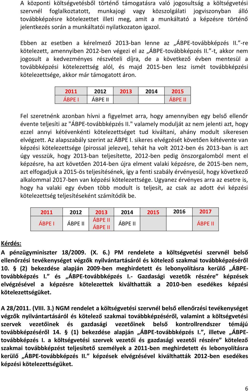 -re kötelezett, amennyiben 2012-ben végezi el az ÁBPE-továbbképzés II.