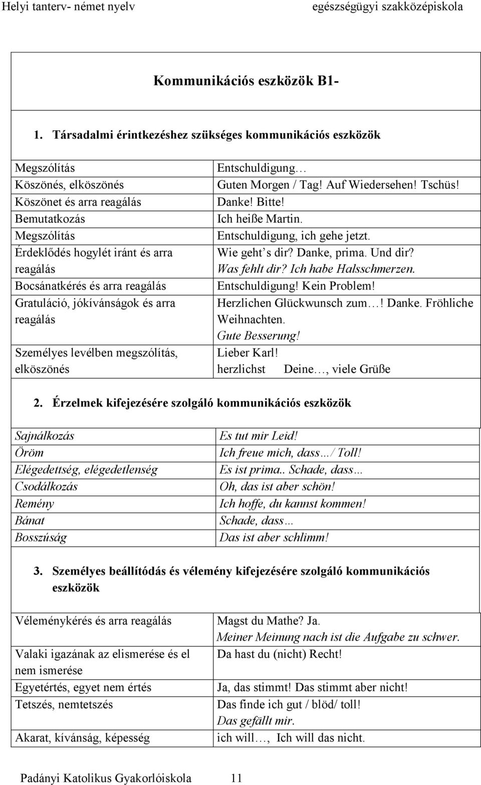 és arra reagálás Gratuláció, jókívánságok és arra reagálás Személyes levélben megszólítás, elköszönés Entschuldigung Guten Morgen / Tag! Auf Wiedersehen! Tschüs! Danke! Bitte! Ich heiße Martin.