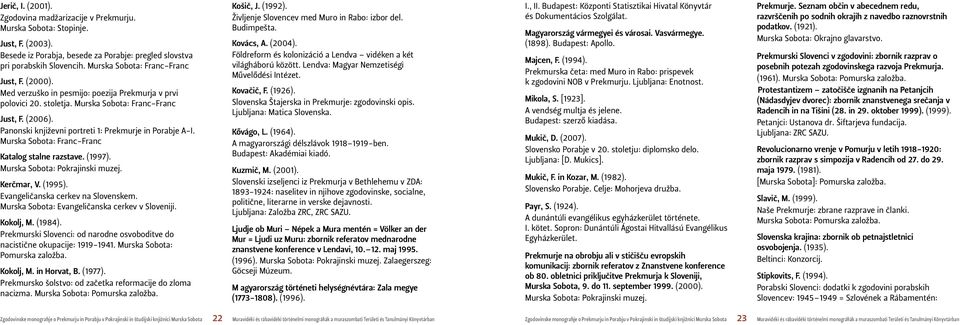Panonski književni portreti 1: Prekmurje in Porabje A-I. Murska Sobota: Franc-Franc Katalog stalne razstave. (1997). Murska Sobota: Pokrajinski muzej. Kerčmar, V. (1995).