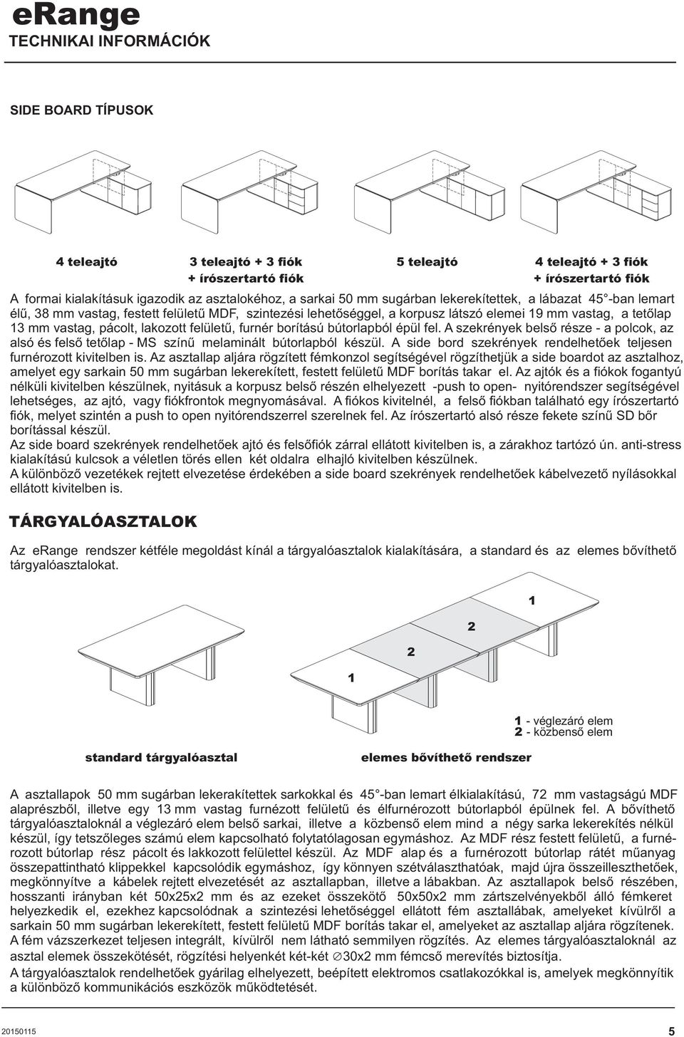 lakozott felületû, furnér borítású bútorlapból épül fel. A szekrények belsõ része - a polcok, az alsó és felsõ tetõlap - MS színû melaminált bútorlapból készül.