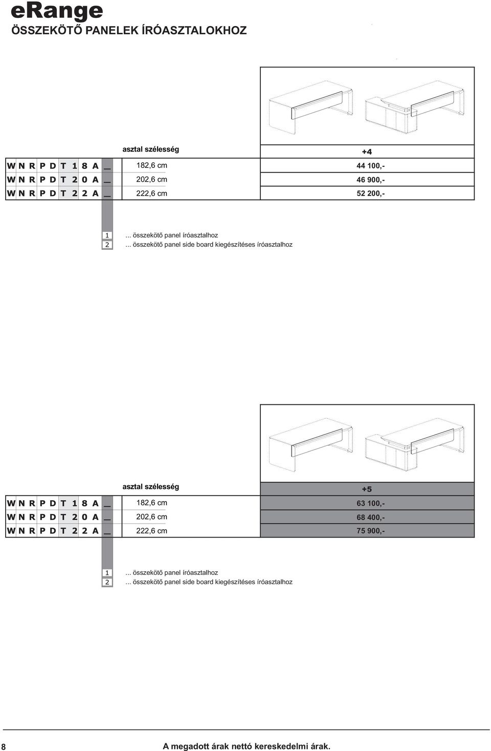 .. összekötõ panel side board kiegészítéses íróasztalhoz asztal szélesség 182,6 cm 202,6 cm 222,6