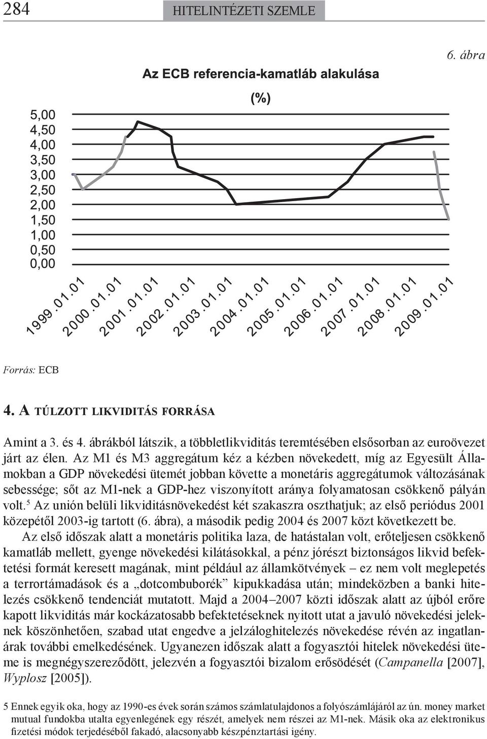 aránya folyamatosan csökkenő pályán volt. 5 Az unión belüli likviditásnövekedést két szakaszra oszthatjuk; az első periódus 2001 közepétől 2003-ig tartott (6.