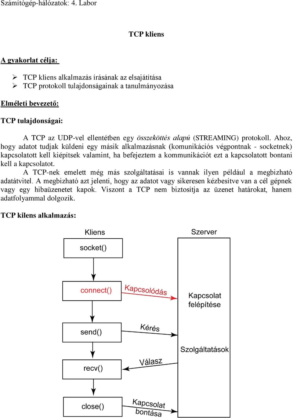 Ahoz, hogy adatot tudjak küldeni egy másik alkalmazásnak (komunikációs végpontnak - socketnek) kapcsolatott kell kiépítsek valamint, ha befejeztem a kommunikációt ezt a kapcsolatott