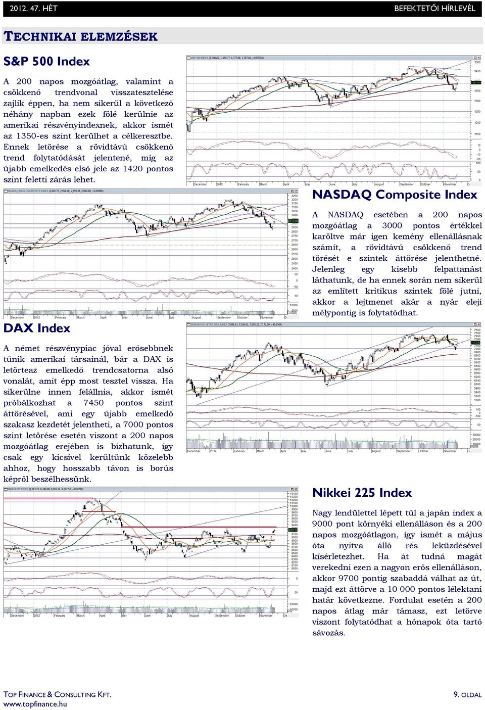 Ennek letörése a rövidtávú csökkenı trend folytatódását jelentené, míg az újabb emelkedés elsı jele az 1420 pontos szint feletti zárás lehet.