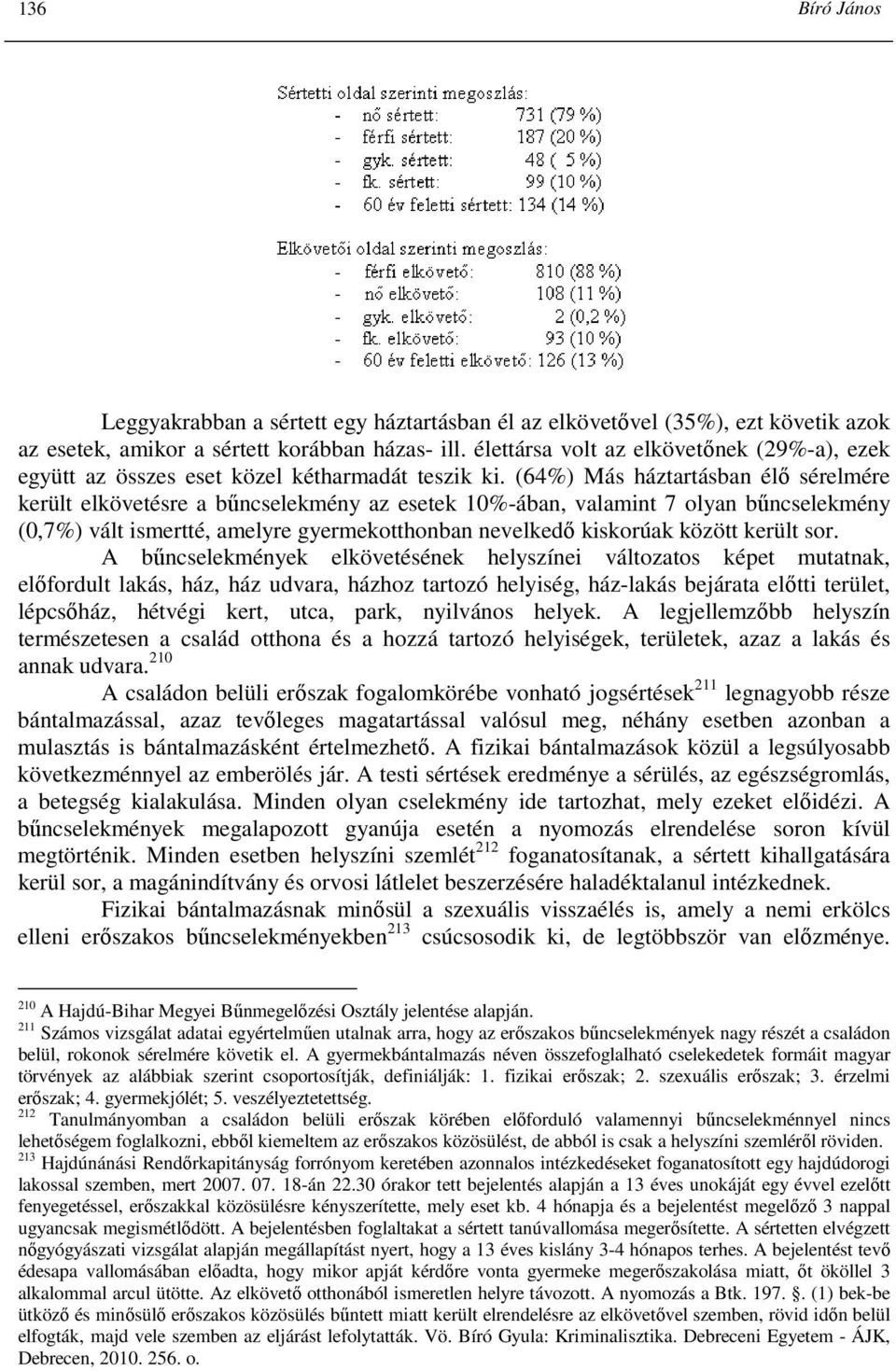 (64%) Más háztartásban élı sérelmére került elkövetésre a bőncselekmény az esetek 10%-ában, valamint 7 olyan bőncselekmény (0,7%) vált ismertté, amelyre gyermekotthonban nevelkedı kiskorúak között