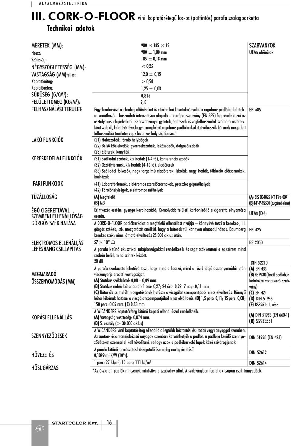 ELEKTROMOS ELLENÁLLÁS LÉPÉSHANG CSILLAPÍTÁS MEGMARADÓ ÖSSZENYOMÓDÁS (MM) KOPÁSI ELLENÁLLÁS SZENNYEZÕDÉSEK HÕVEZETÉS HÕSUGÁRZÁS 900 185 12 900 ± 1,00 mm 185 ± 0,18 mm < 0,25 12,0 ± 0,15 > 0,50 1,25 ±