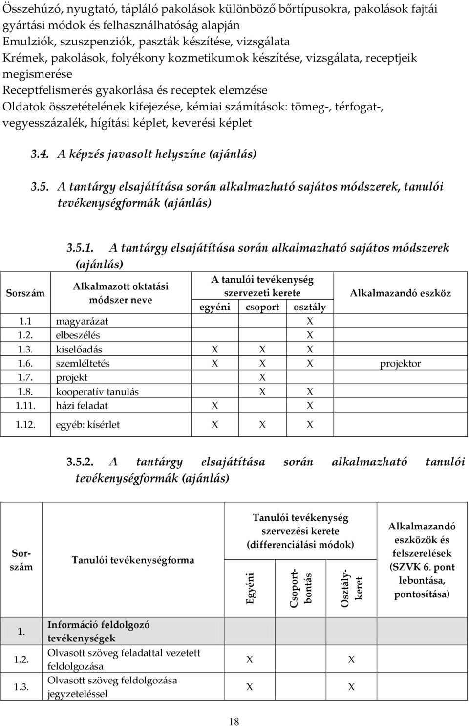 kémiai sz{mít{sok: tömeg-, térfogat-, vegyessz{zalék, hígít{si képlet, keverési képlet 3.4. A képzés javasolt helyszíne (aj{nl{s) 3.5.