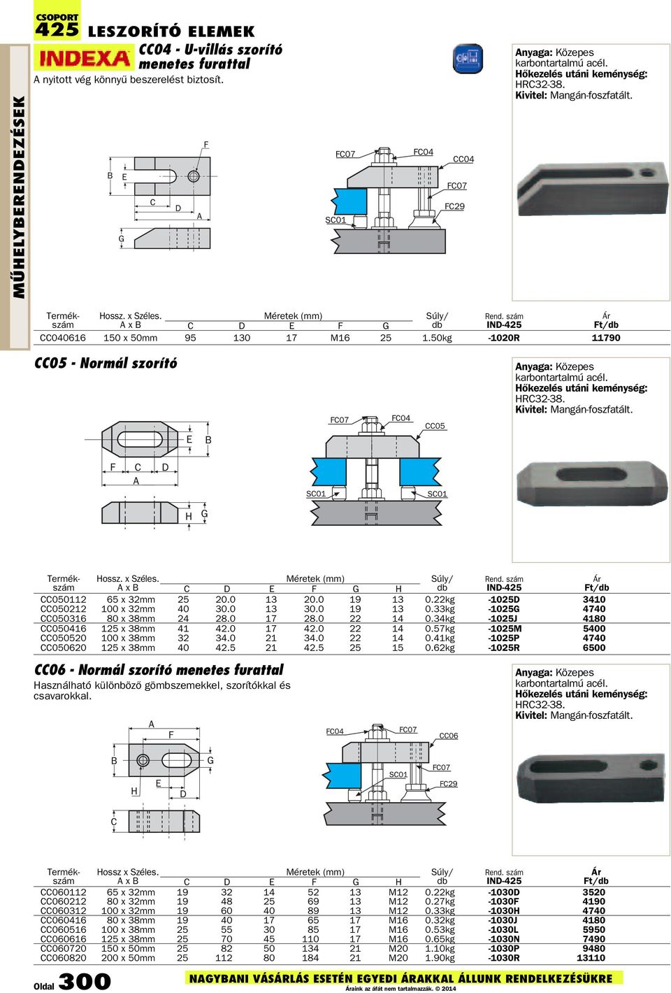 50kg -1020R 11790 CC05 - Normál szorító Anyaga: Közepes karbontartalmú acél. Hõkezelés utáni keménység: HRC32-38. Kivitel: Mangán-foszfatált. Termék- Hossz. x Széles.