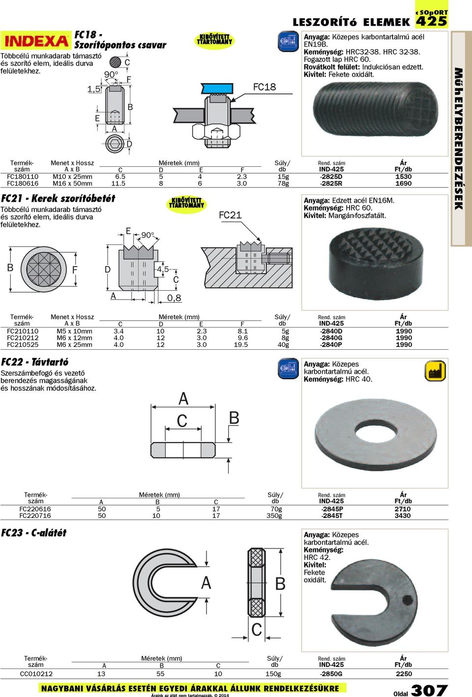 3 15g -2825D 1530 FC180616 M16 x 50mm 11.5 8 6 3.0 78g -2825R 1690 FC21 - Kerek szorítóbetét Többcélú munkadarab támasztó és szorító elem, ideális durva felületekhez.