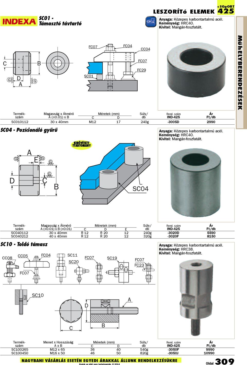 01) x B C D IND-425 SC010112 30 x 40mm M12 17 240g -3005D 2990 SC04 - Pozícionáló gyûrû KIBŐVÍTETT TTARTOMÁNY Anyaga: Közepes karbontartalmú acél. Keménység: HRC40. Kivitel: Mangán-foszfatált.