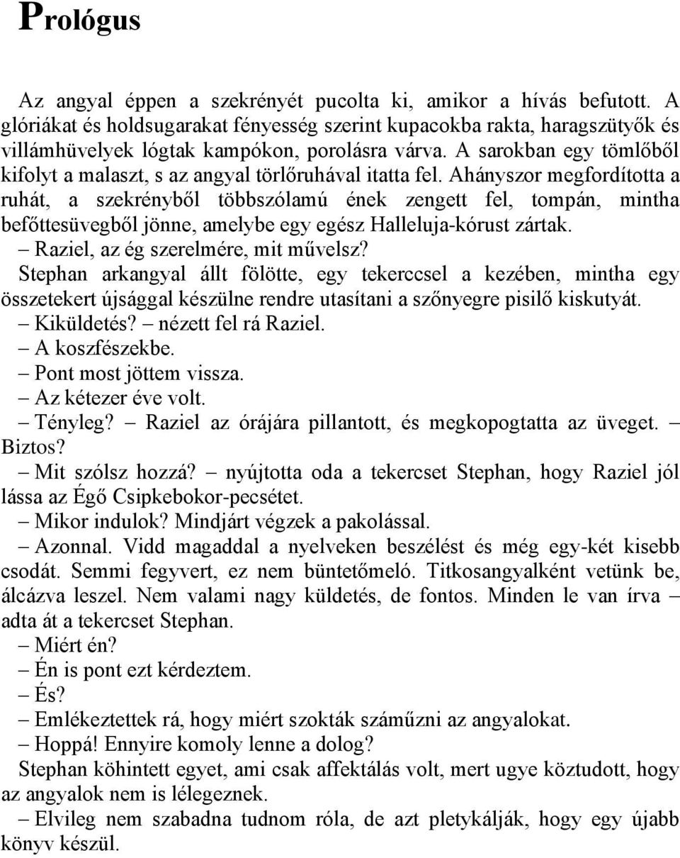 A sarokban egy tömlőből kifolyt a malaszt, s az angyal törlőruhával itatta fel.